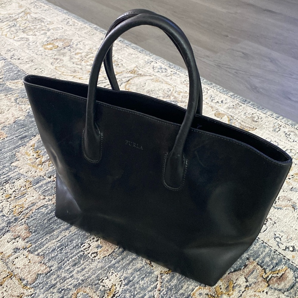Furla Black Leather Tote Bag